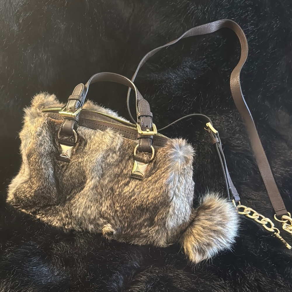 Rare Micheal Kors Rabbit fur Brown Handbag